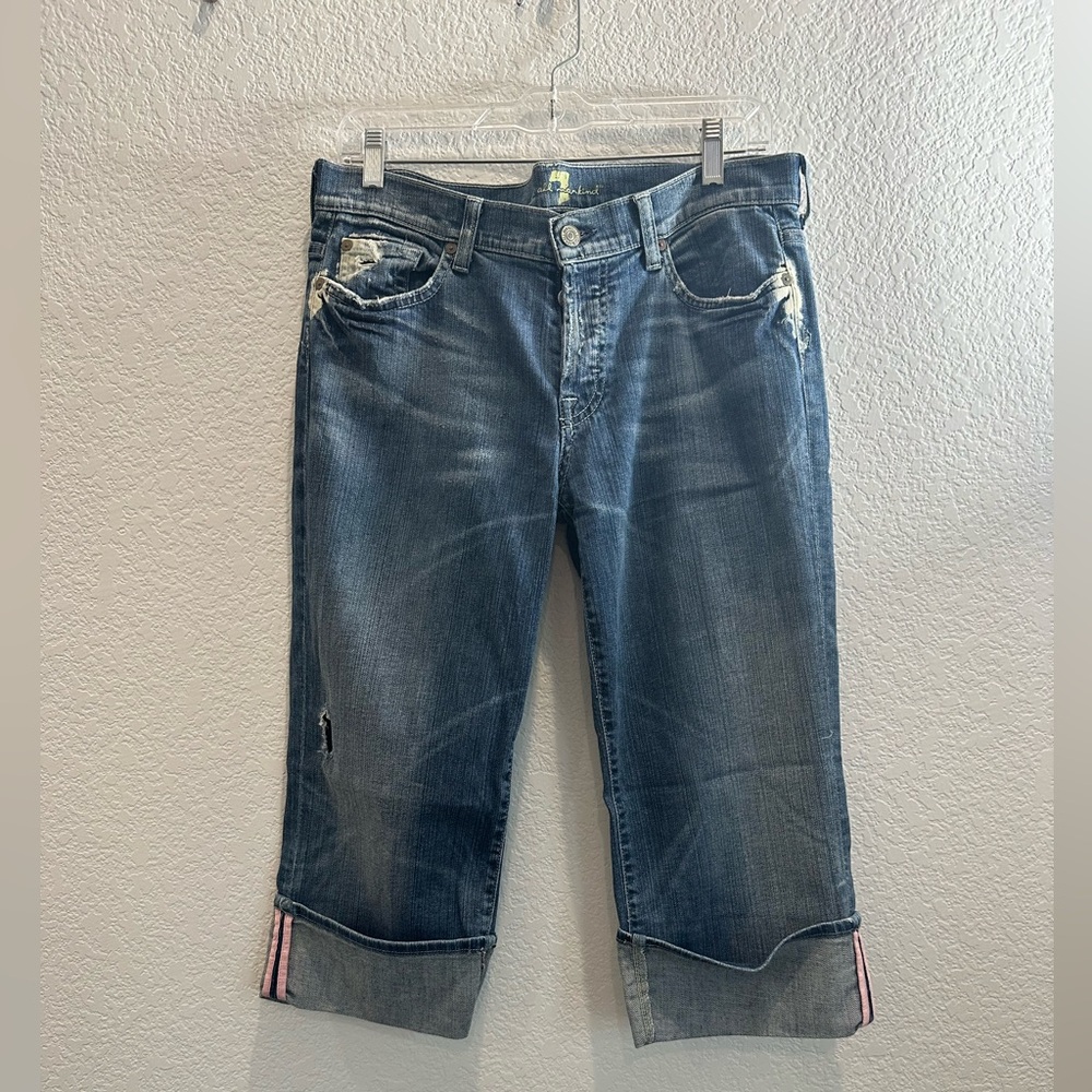 7 For All Mankind Blue Relaxed Crop Boy Cut Jeans
